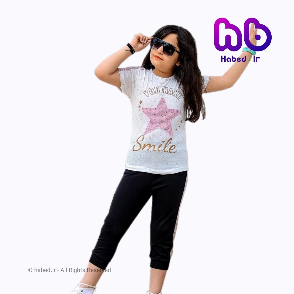 تیشرت شلوارک دخترانه ایرانی طرح ستاره جنس پنبه دورو درجه یک کد 1014