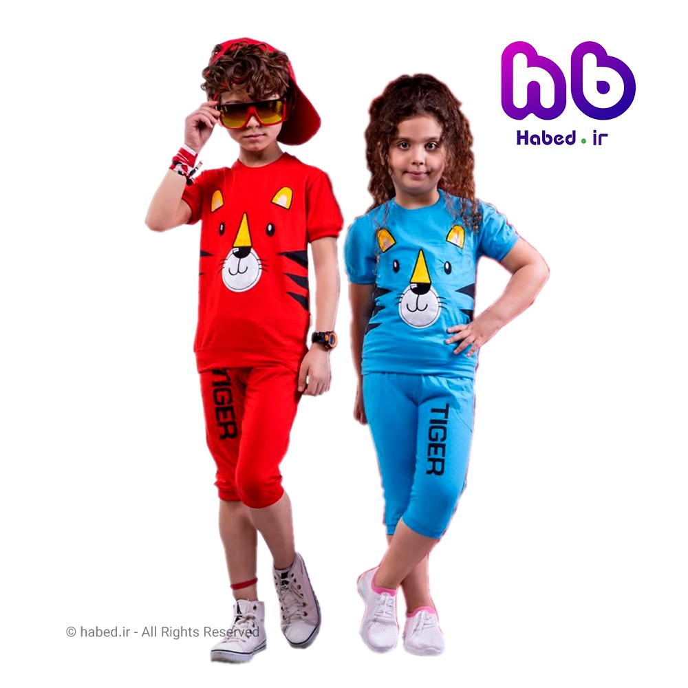 تیشرت شلوارک اسپرت ببر پسرانه و دخترانه ایرانی جنس پنبه دورو کد 1018