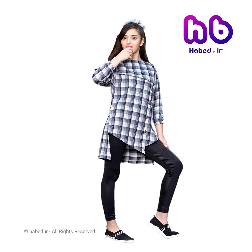 مانتو دخترانه چهار خانه ایرانی نخی خنک درجه یک کد 1019