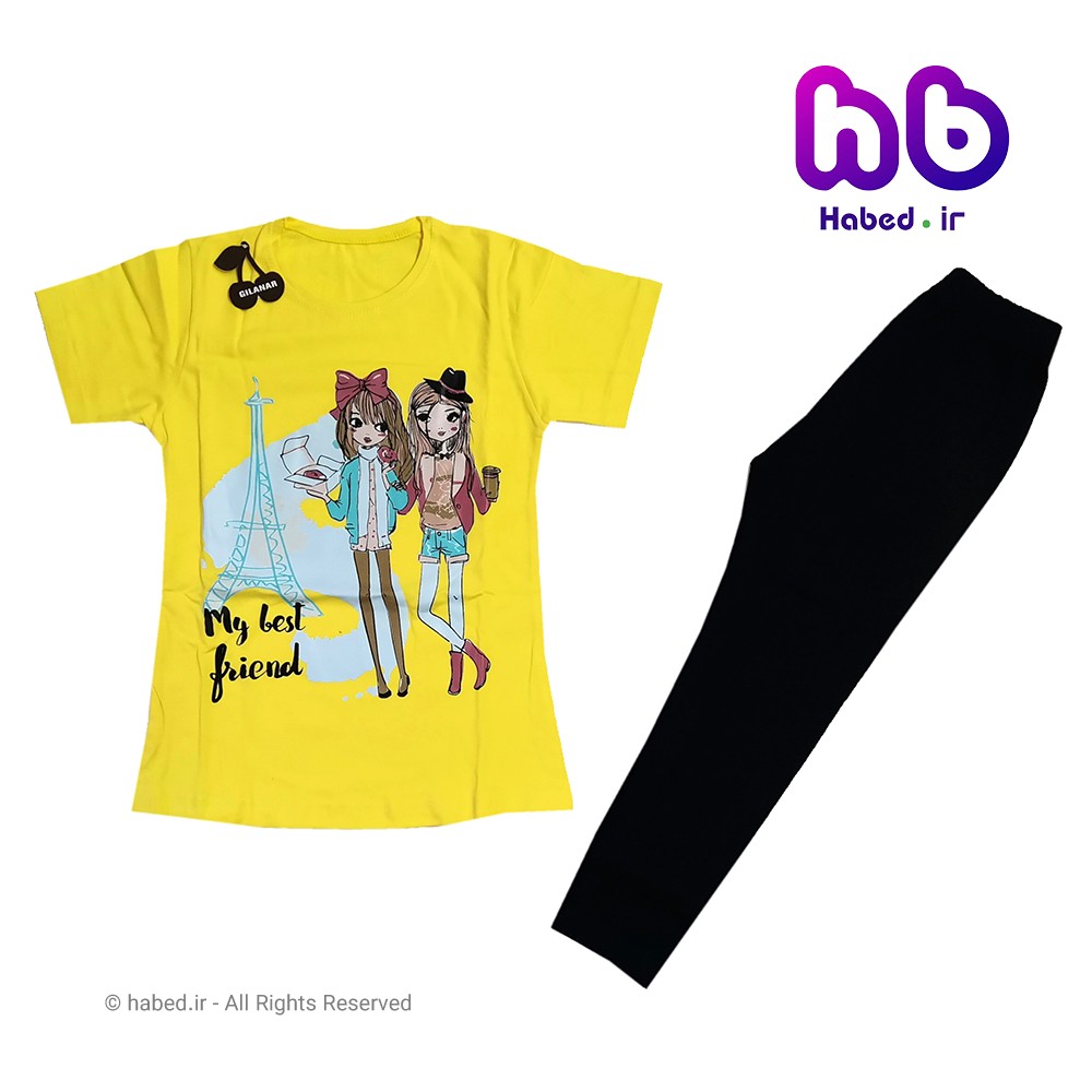 تیشرت شلوارک دخترانه ایرانی چاپ دار جنس پنبه دورو کد 1021