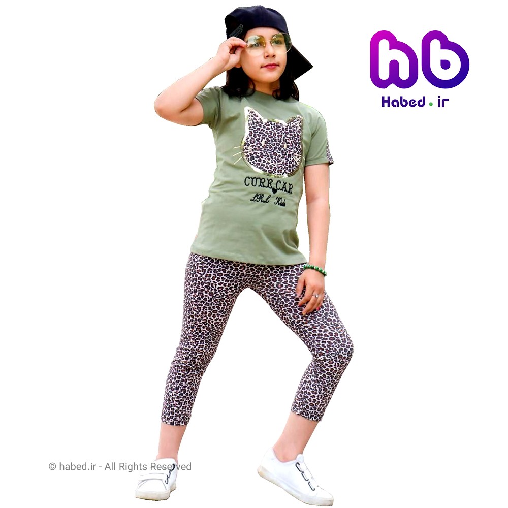 تیشرت شلوارک دخترانه ایرانی طرح گربه جنس پنبه دورو درجه یک کد 1024