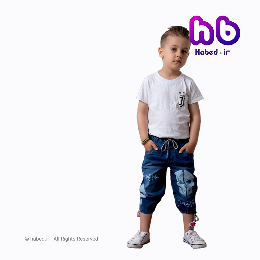 شلوارک جین پسرانه ایرانی طرح اسکلت درجه یک کد 1026