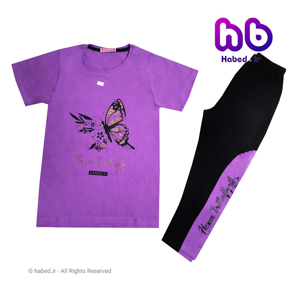 تیشرت شلوارک دخترانه پروانه ایرانی جنس پنبه دورو درجه یک کد 1027