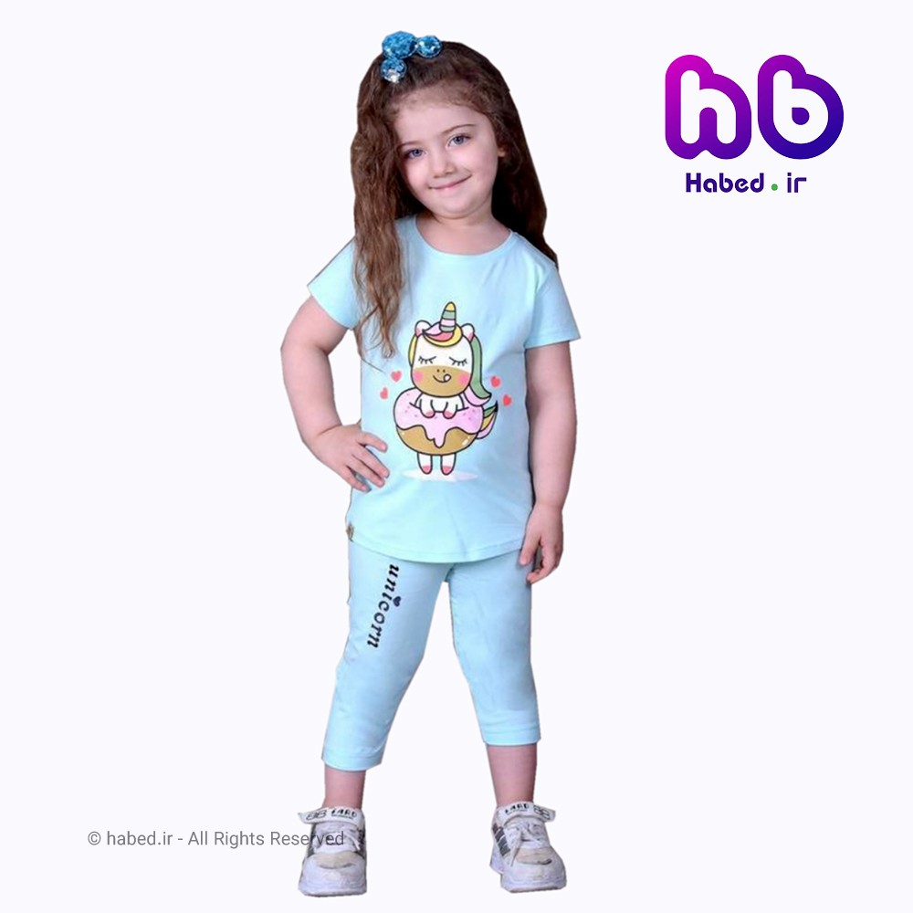 تیشرت شلوارک دخترانه ایرانی طرح اسب شاخ دار جنس پنبه دورو درجه یک کد 1040