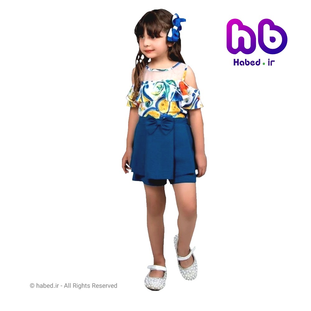 تاپ و شلوارک دخترانه دامنی ایرانی تور دار کد 1051
