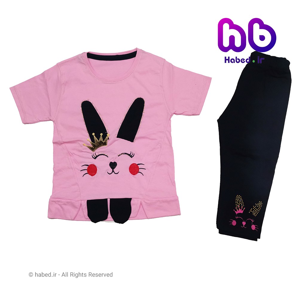 تیشرت و شلوارک دخترانه ایرانی طرح خرگوش جنس پنبه دورو درجه یک کد 1055