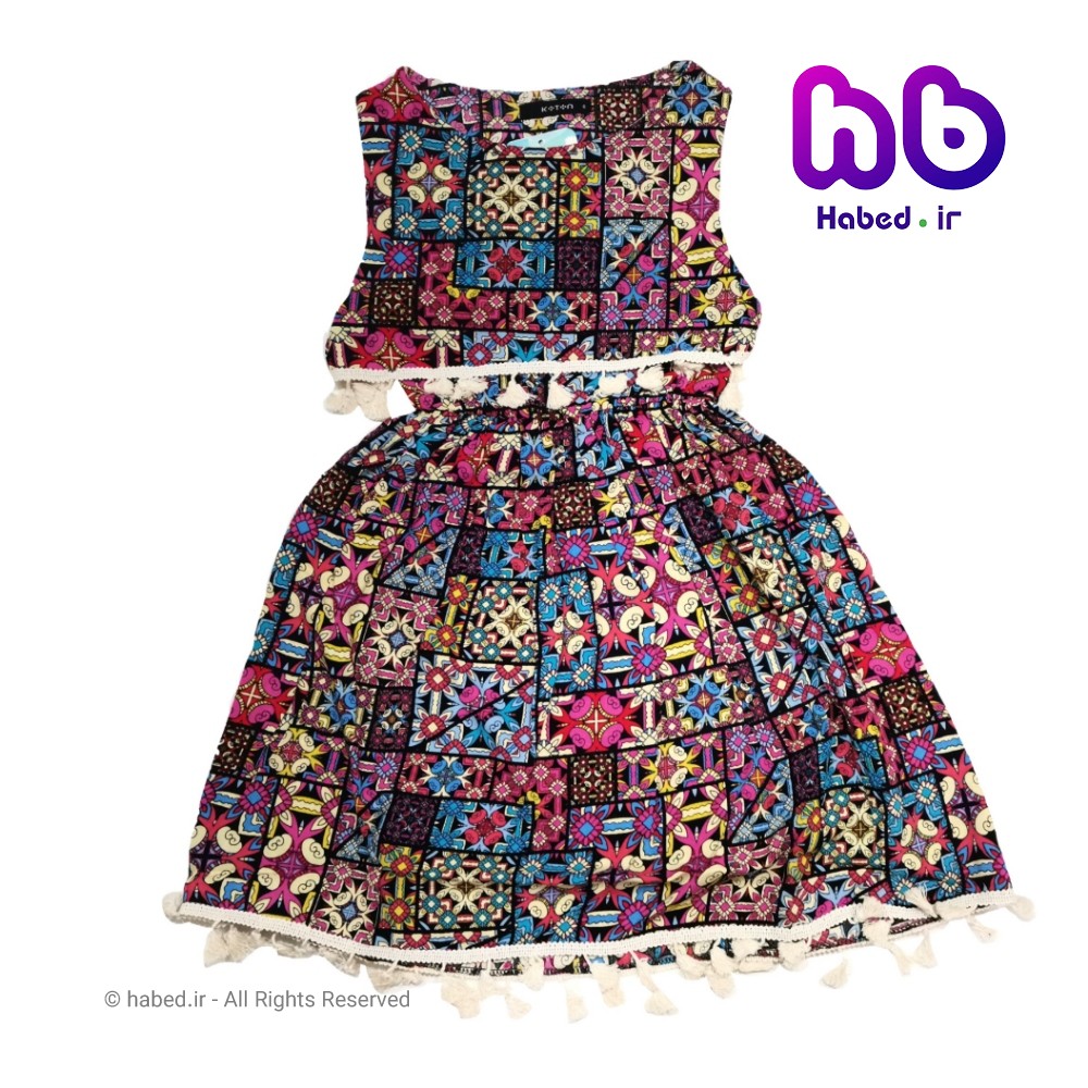 سارافون دخترانه ایرانی طرح سنتی کمر کش جنس نخی خنک کد 1064