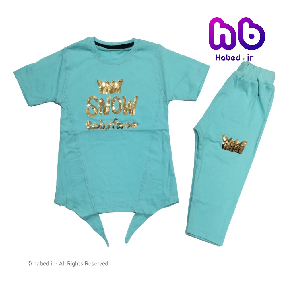 تیشرت شلوارک دخترانه ایرانی طرح snow پولک دوزی جنس پنبه دورو کد 1069