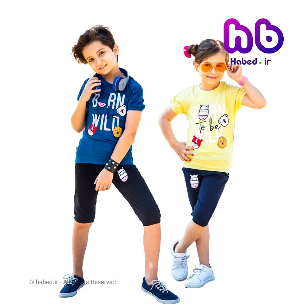 تیشرت شلوارک اسپرت پسرانه و دخترانه ایرانی جنس پنبه دورو درجه یک طرح born کد 1072