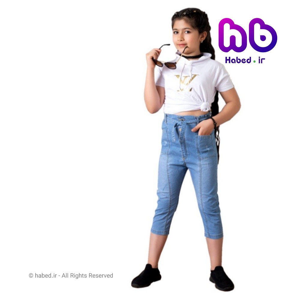 شلوارک دخترانه ایرانی جین جلو بند دار کد 1093