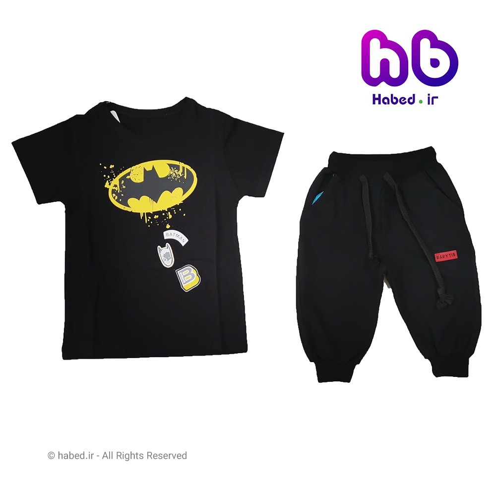 تیشرت شلوارک پسرانه ایرانی طرح بتمن شلوارک دمپا کش جنس پنبه دورو درجه یک کد 1097