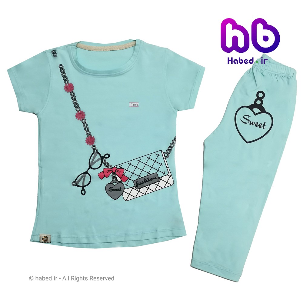 تیشرت شلوارک دخترانه ایرانی طرح عینک و کیف جنس پنبه دورو درجه یک کد 1122