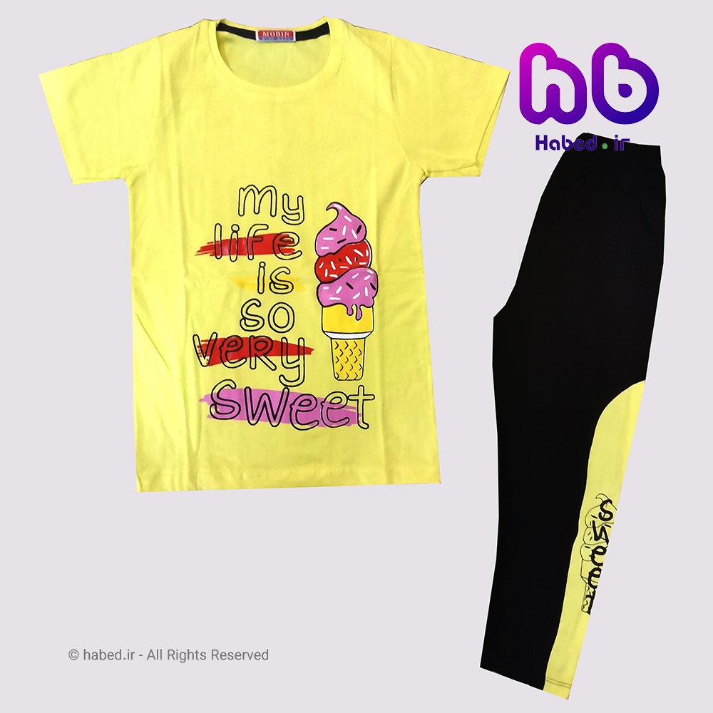 تیشرت شلوارک طرح بستنی دخترانه ایرانی جنس پنبه دورو درجه یک کد 1153