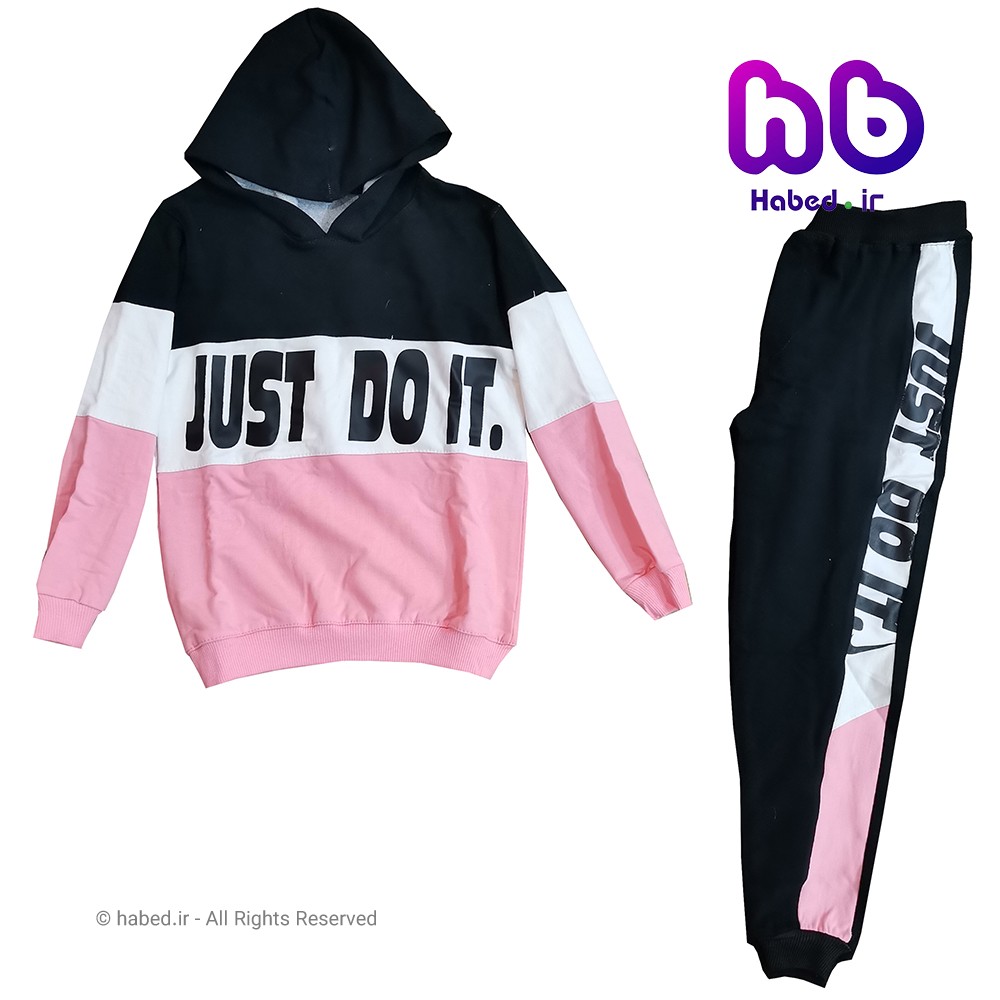 هودی و شلوار دخترانه ایرانی شیک طرح just do it جنس پنبه دورو درجه یک کد 1186