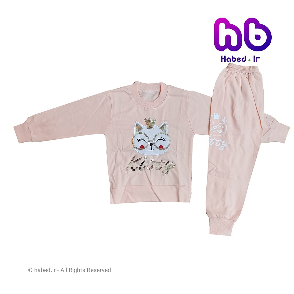 بلوز شلوار دخترانه شیک طرح کیتی جنس پنبه دورو درجه یک کد 1196
