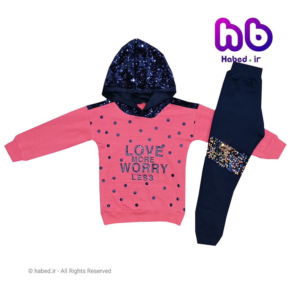 هودی شلوار جدید دخترانه شیک پولک دوزی جنس پنبه کد 1210