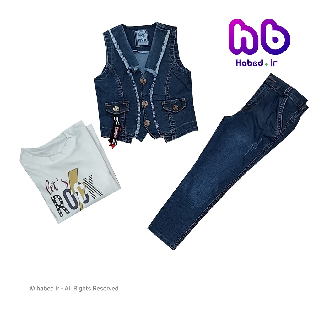 ست سه تکه جدید دخترانه شیک ایرانی جنس جین کد 1260
