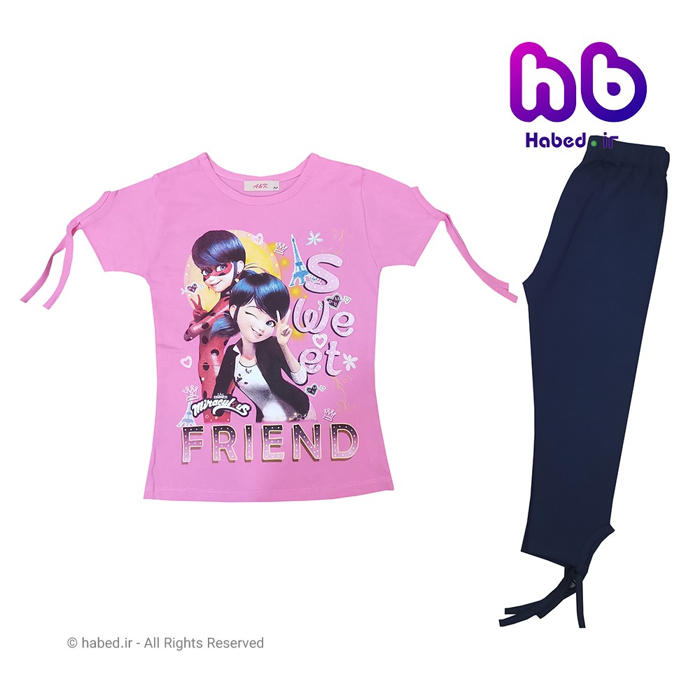 ست تیشرت شلوارک جدید دخترانه شیک جنس پنبه دورو درجه یک کد 1536