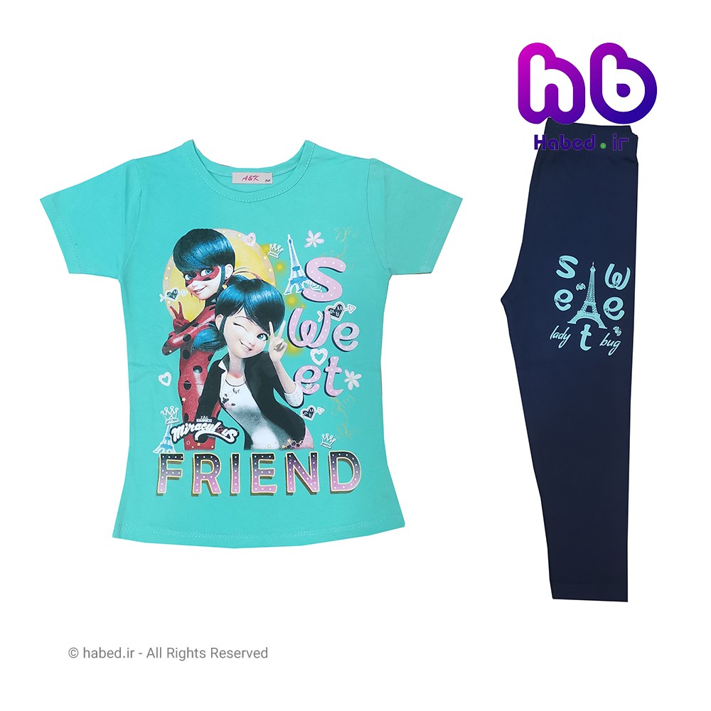 ست تیشرت شلوارک جدید دخترانه شیک جنس پنبه دورو درجه یک کد 1537