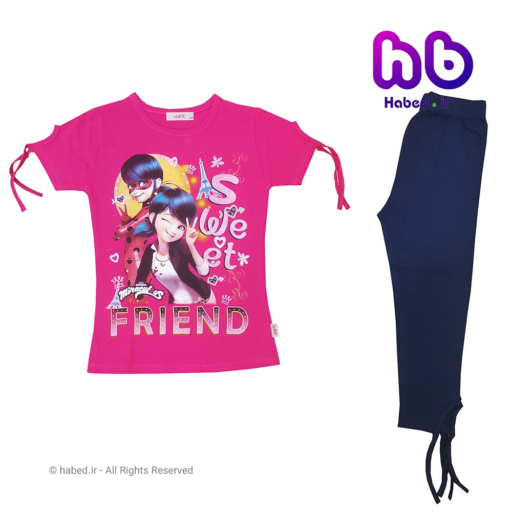 ست تیشرت شلوارک جدید دخترانه شیک جنس پنبه دورو درجه یک کد 1538