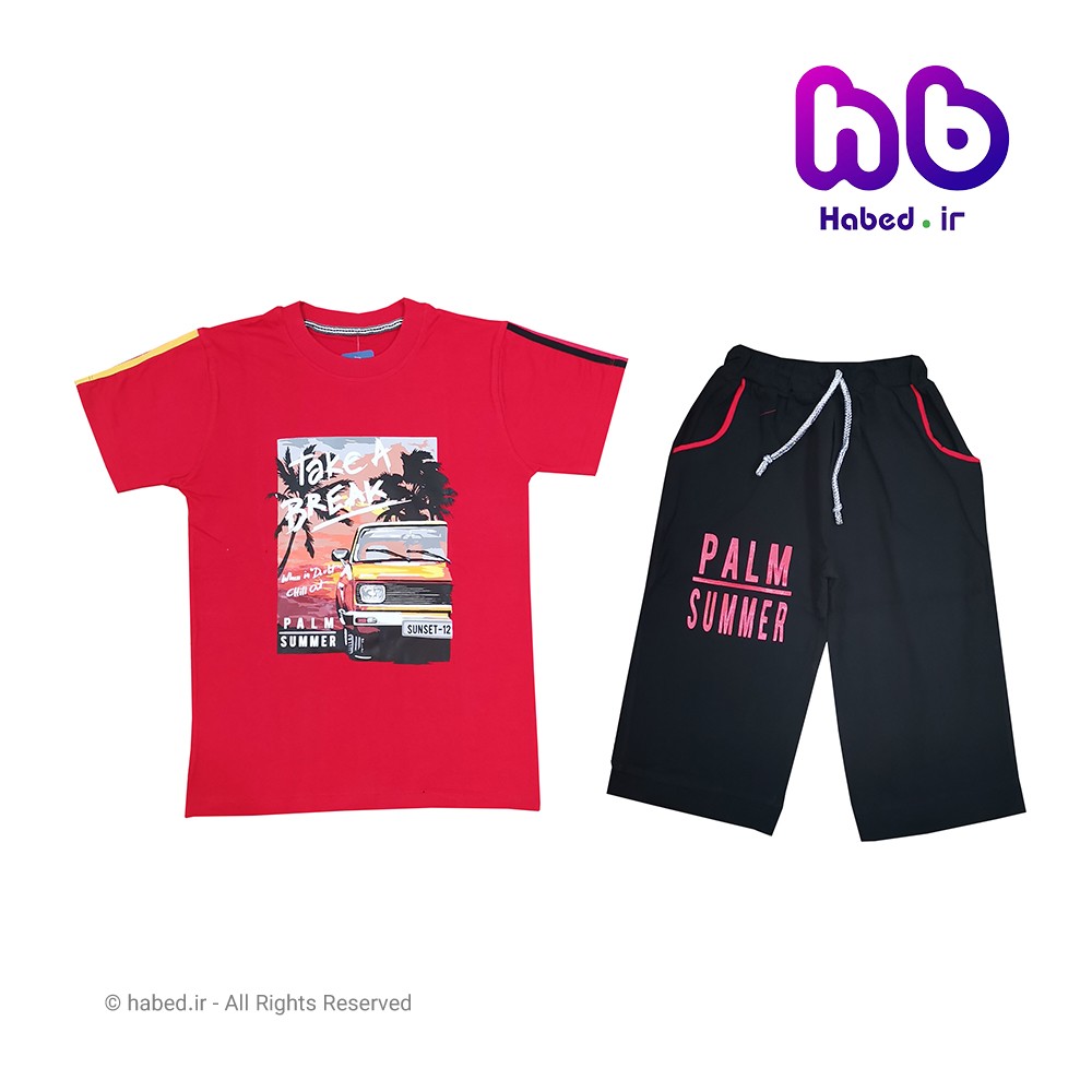 ست تیشرت شلوارک جدید بچگانه پسرانه شیک جنس دورس کش تضمینی کد 1588