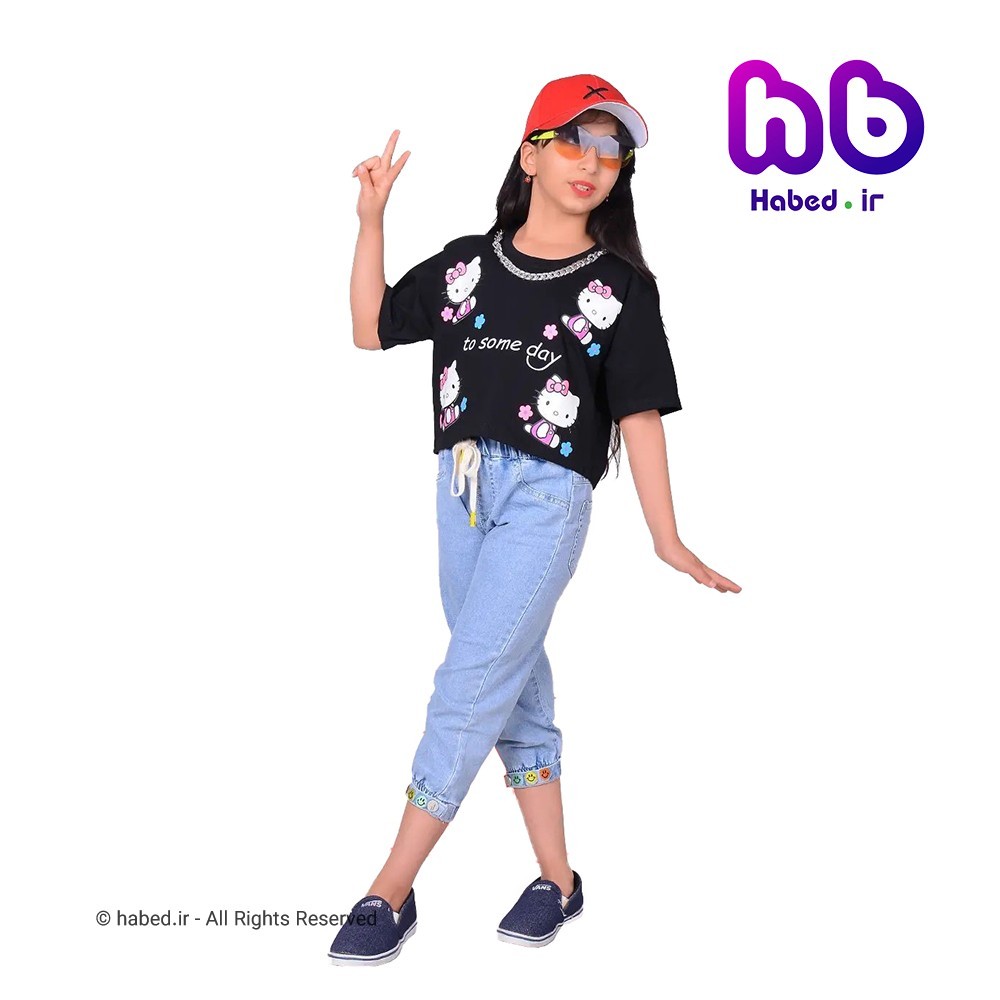 کراپ جدید بچگانه دخترانه شیک گردنبند دار طرح کیتی جنس پنبه تضمینی کد 1649