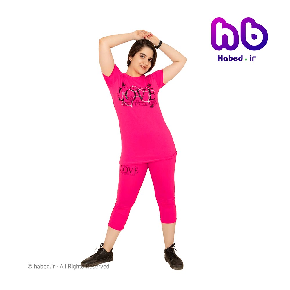 ست تیشرت و شلوارک جدید دخترانه شیک سایز بزرگ طرح LOVE جنس پنبه دورو تضمینی کد 1652