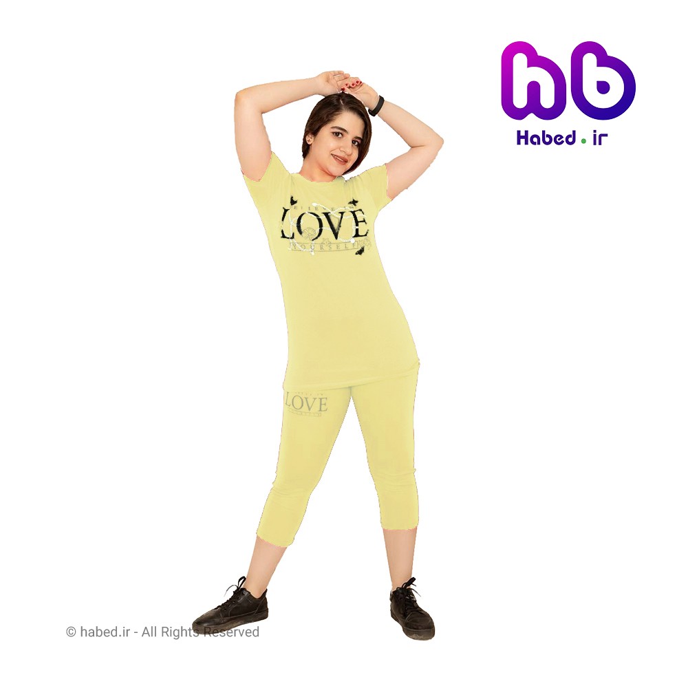 ست تیشرت و شلوارک جدید دخترانه شیک سایز بزرگ طرح LOVE جنس پنبه دورو تضمینی کد 1653