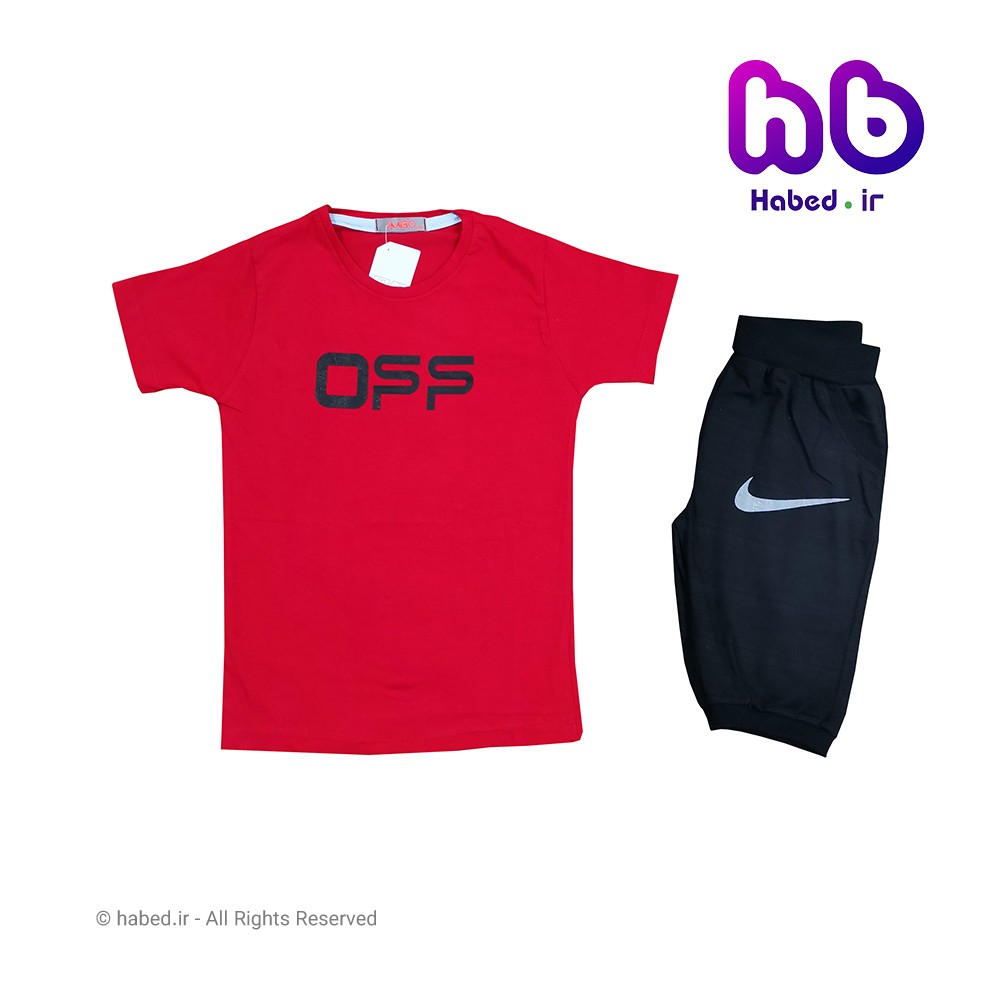 ست تیشرت و شلوارک جدید پسرانه شیک طرح OFF جنس پنبه دورو تضمینی کد 1655