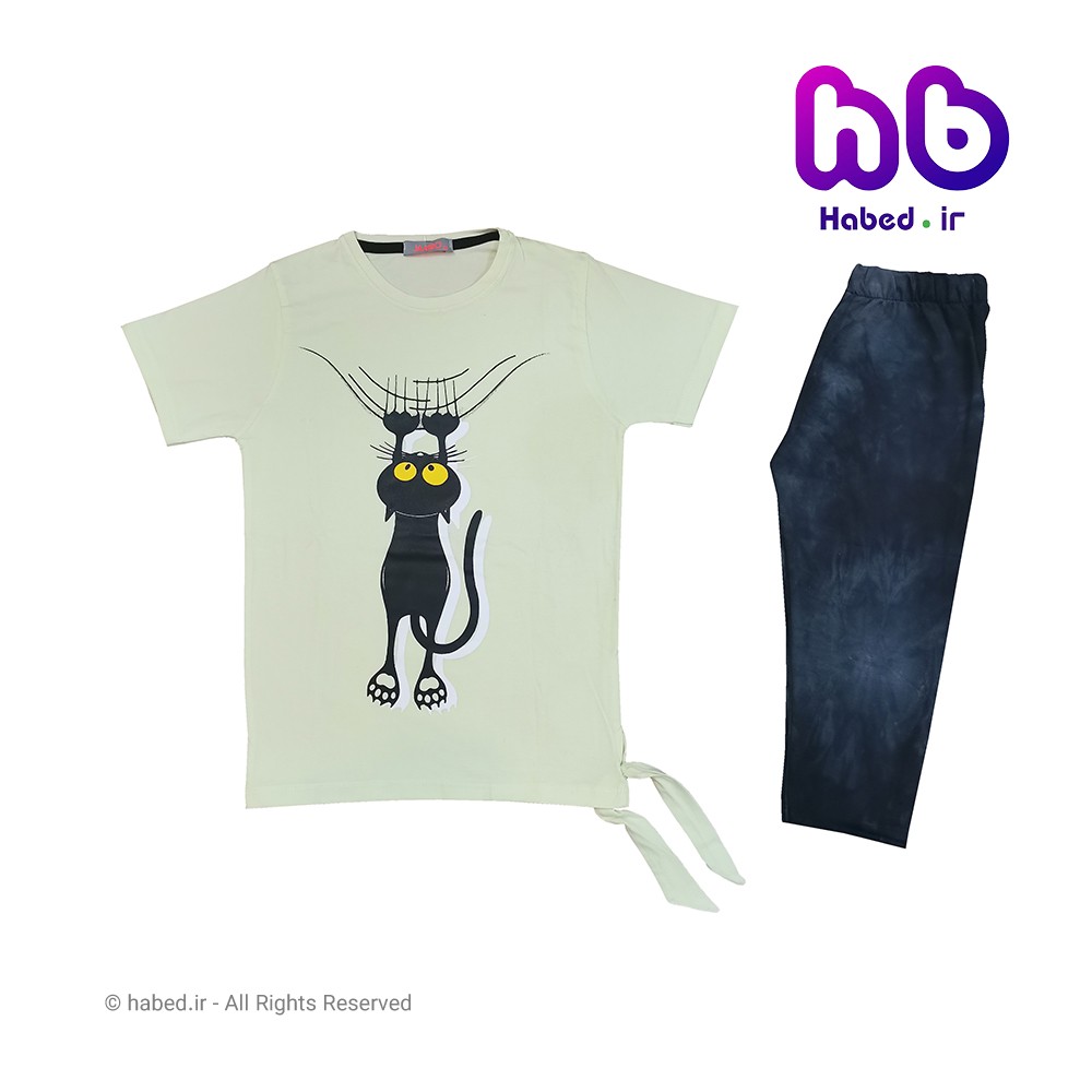 ست تیشرت و شلوارک جدید بچگانه ( دخترانه ) طرح گربه جنس پنبه دورو تضمینی کد 1658