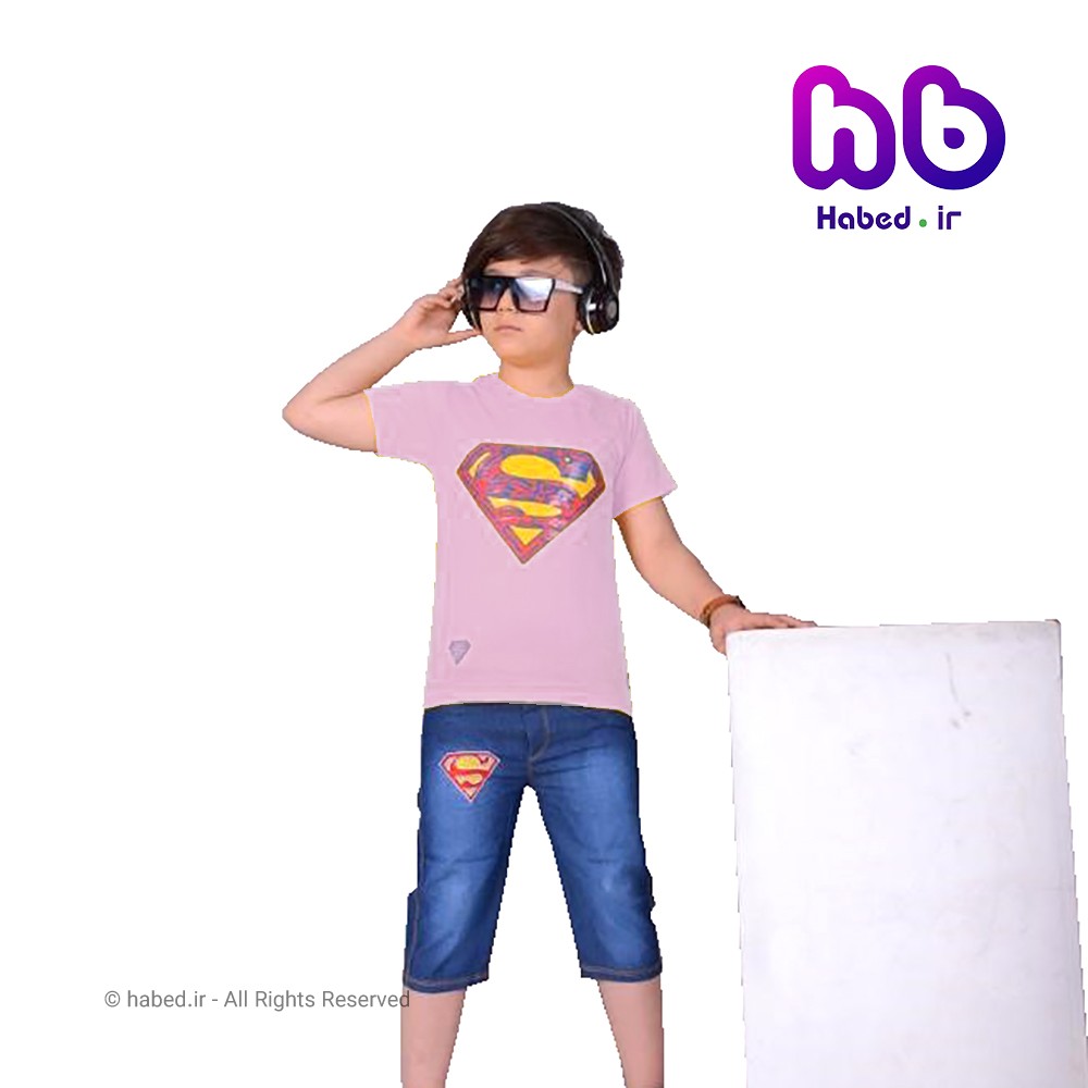 ست تیشرت و شلوارک جدید پسرانه شیک طرح سوپر من کد 1669