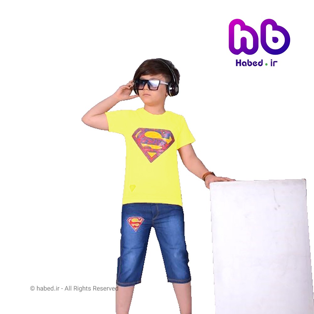 ست تیشرت و شلوارک جدید پسرانه شیک طرح سوپر من کد 1668