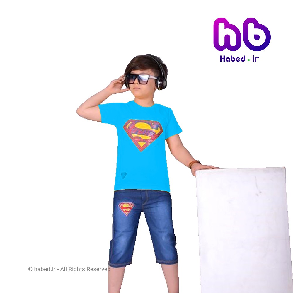 ست تیشرت و شلوارک جدید پسرانه شیک طرح سوپر من کد 1667