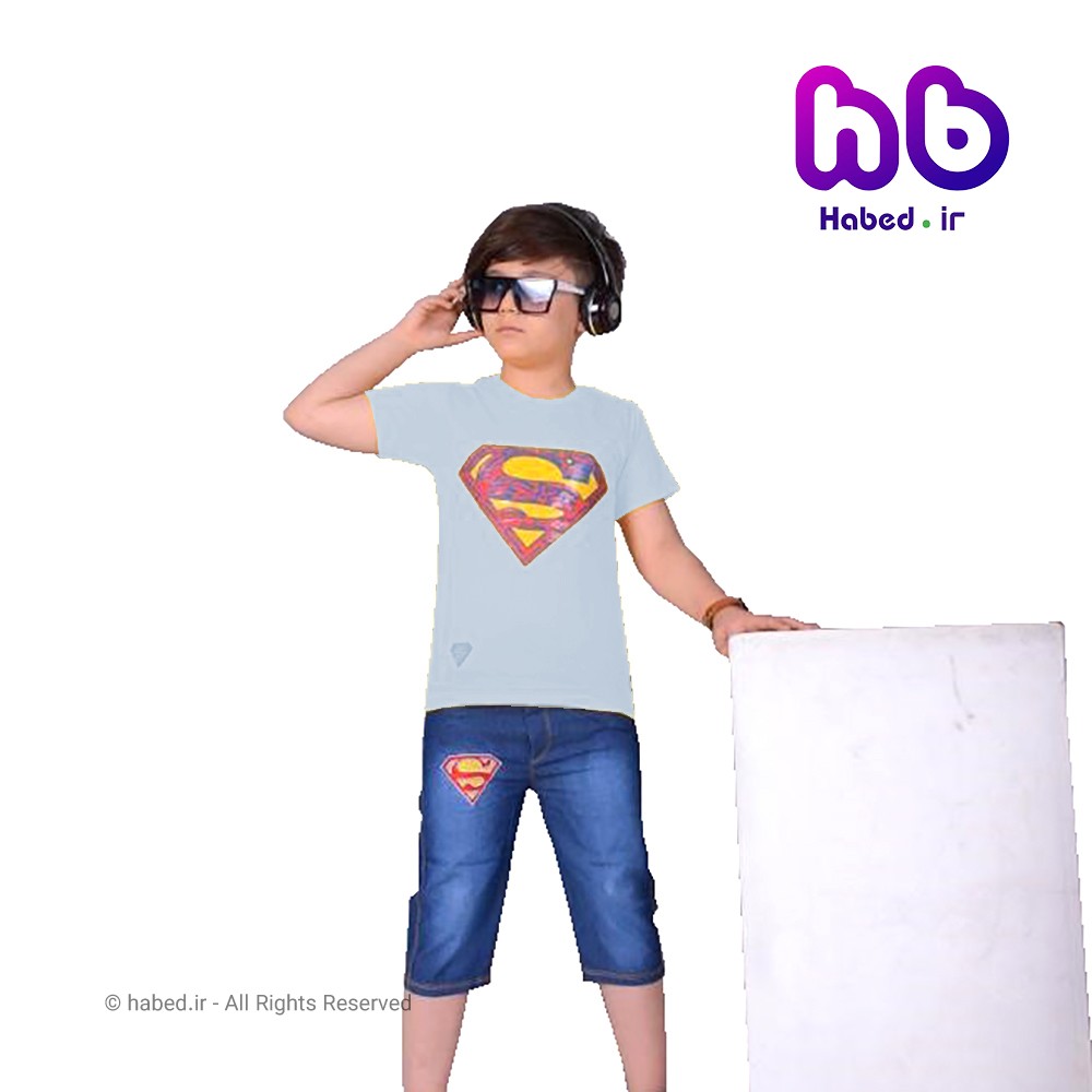 ست تیشرت و شلوارک جدید پسرانه شیک طرح سوپر من کد 1666