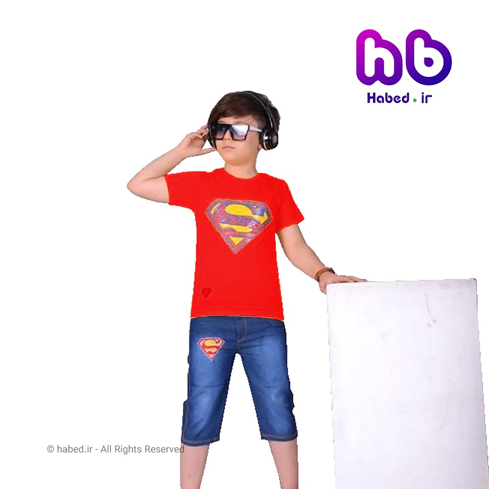 ست تیشرت و شلوارک جدید پسرانه شیک طرح سوپر من کد 1665