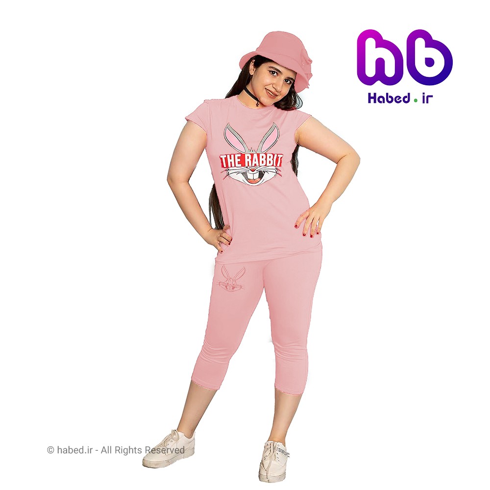 ست تیشرت و شلوارک جدید دخترانه شیک جنس پنبه دورو طرح خرگوش کد 1673