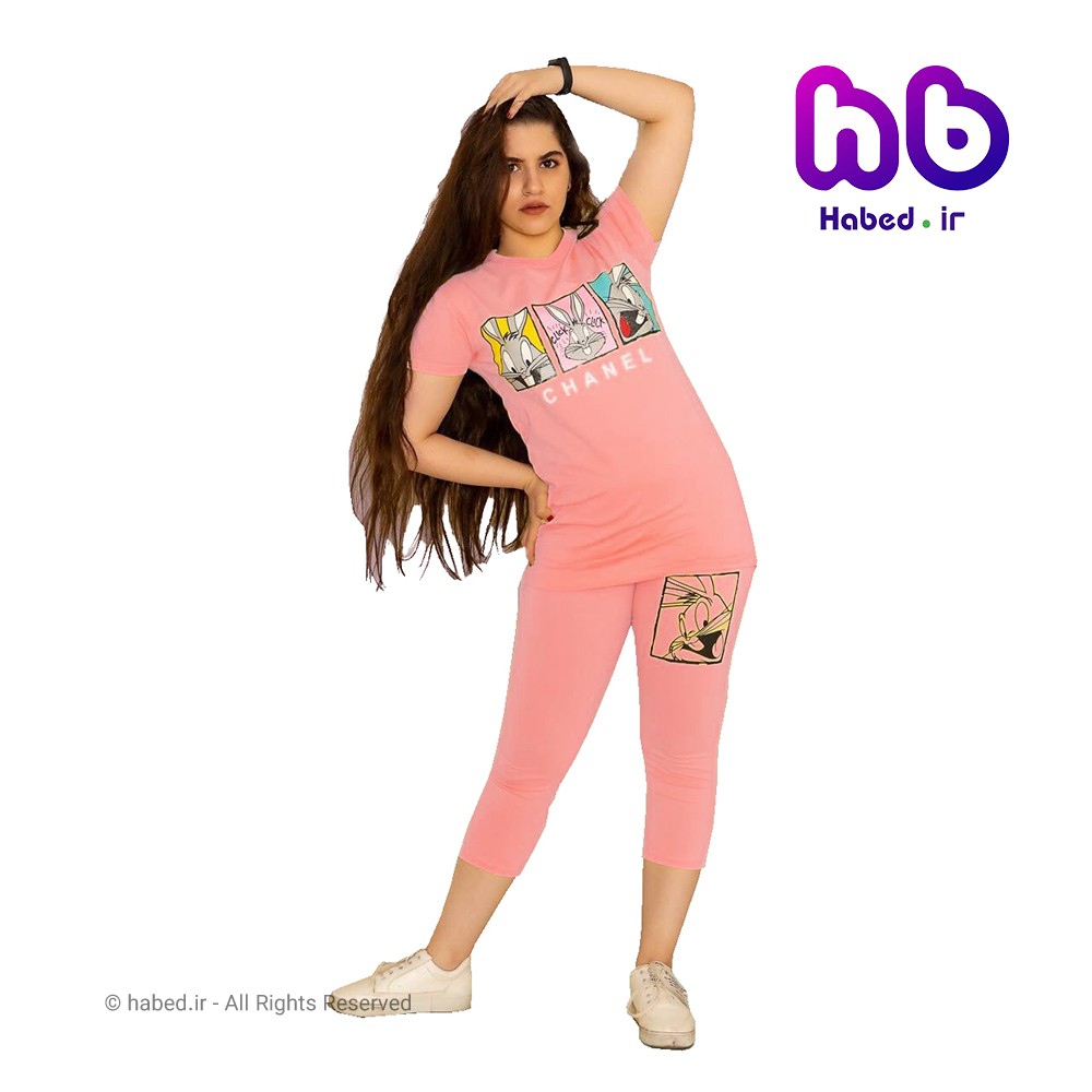 ست تیشرت و شلوارک جدید دخترانه شیک جنس پنبه دورو طرح خرگوش کد 1676