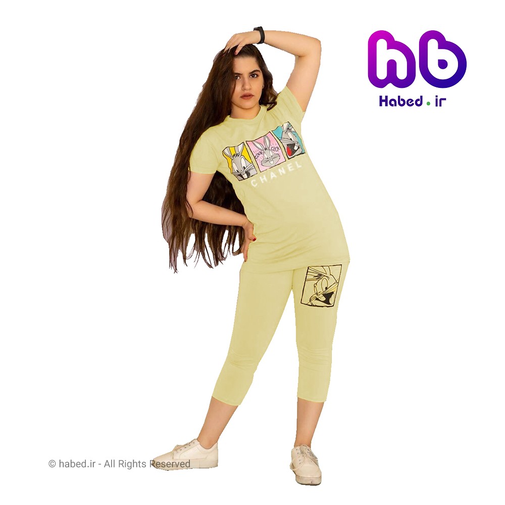 ست تیشرت و شلوارک جدید دخترانه شیک جنس پنبه دورو طرح خرگوش کد 1677