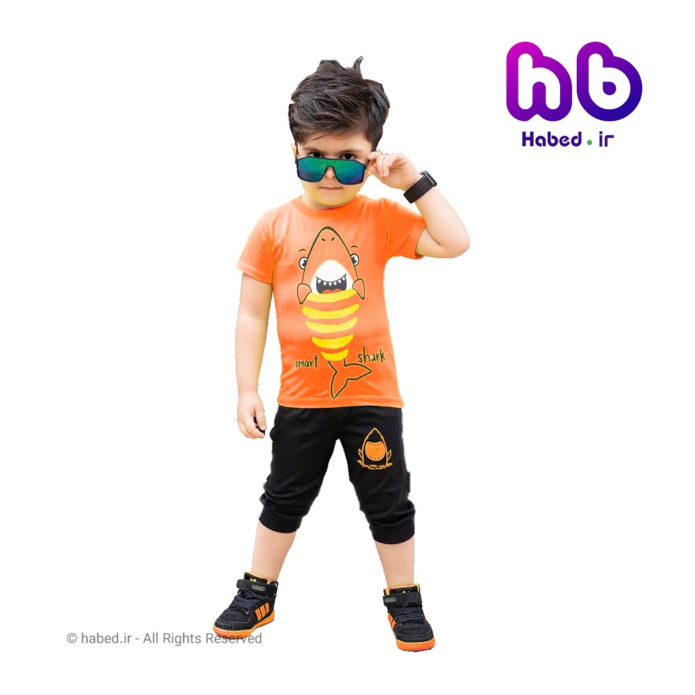 ست تیشرت و شلوارک جدید بچگانه پسرانه شیک جنس پنبه دورو تضمینی طرح کوسه کد 1683