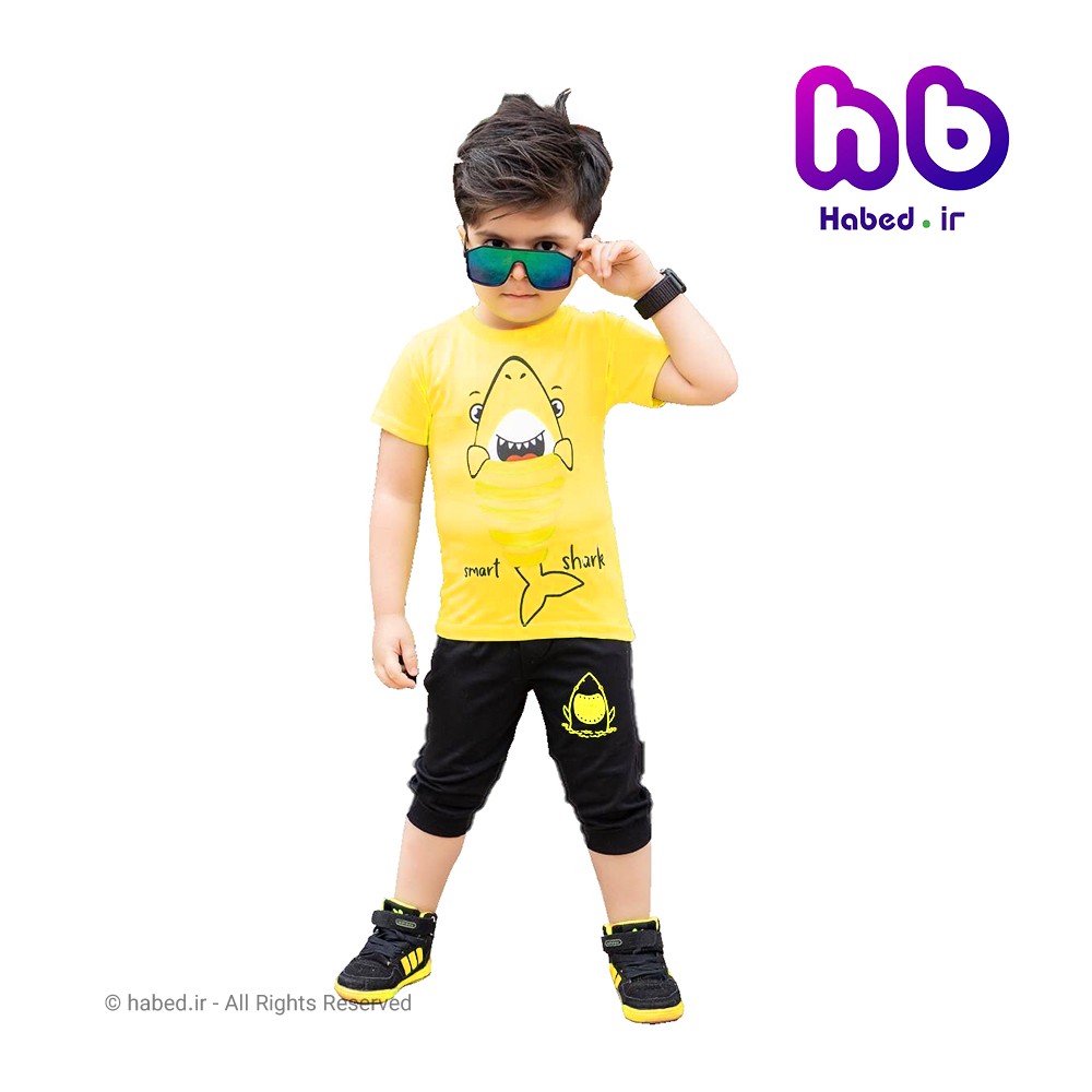 ست تیشرت و شلوارک جدید بچگانه پسرانه شیک جنس پنبه دورو تضمینی طرح کوسه کد 1684