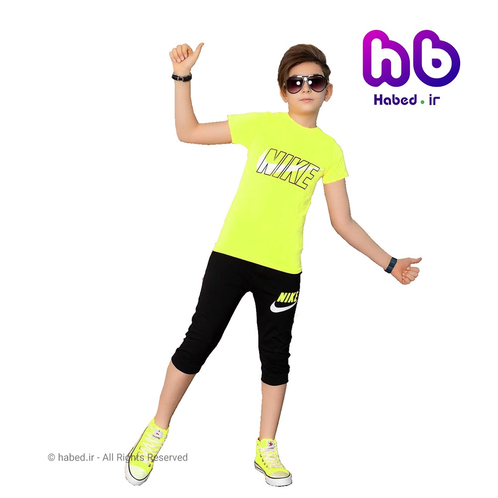 ست تیشرت شلوارک جدید بچگانه پسرانه شیک جنس پنبه دورو تضمینی طرح nike کد 1689
