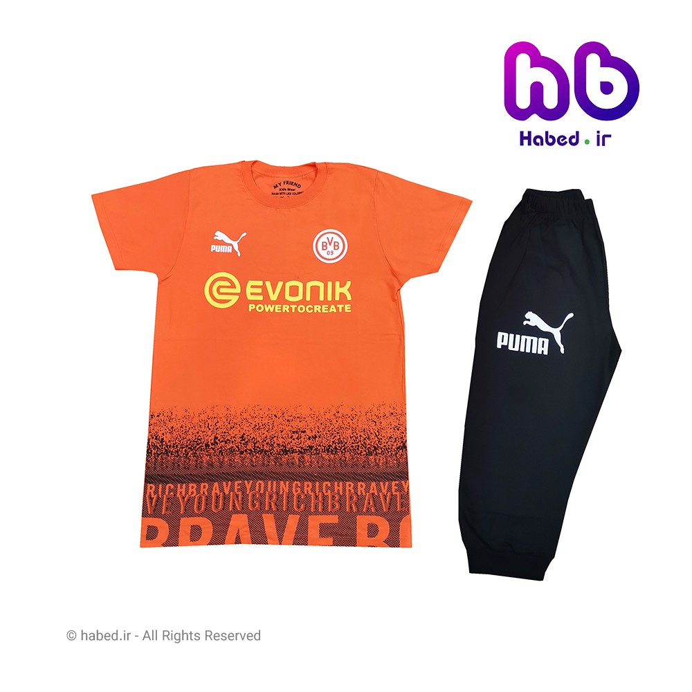 ست تیشرت شلوارک جدید بچگانه پسرانه شیک جنس پنبه دورو تضمینی طرح پوما کد 1694