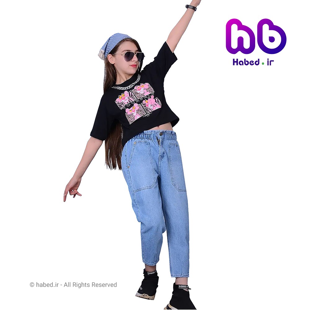 کراپ تک دخترانه جدید مشکی شیک گردن بند دار جنس پنبه چاپ زول تضمینی کد 1705