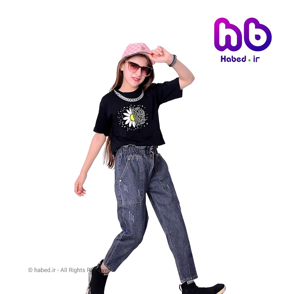 کراپ تک دخترانه جدید مشکی شیک گردن بند دار جنس پنبه چاپ زول تضمینی کد 1711