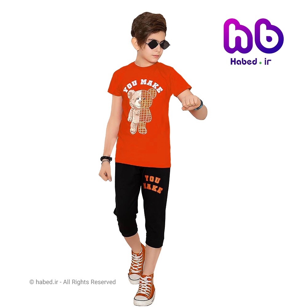 ست تیشرت شلوارک جدید بچگانه پسرانه شیک جنس پنبه دورو تضمینی طرح خرس کد 1729