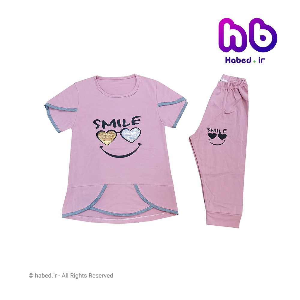 ست تیشرت شلوارک جدید بچگانه دخترانه شیک جنس پنبه دورو تضمینی طرح لبخند پولکی کد 1734