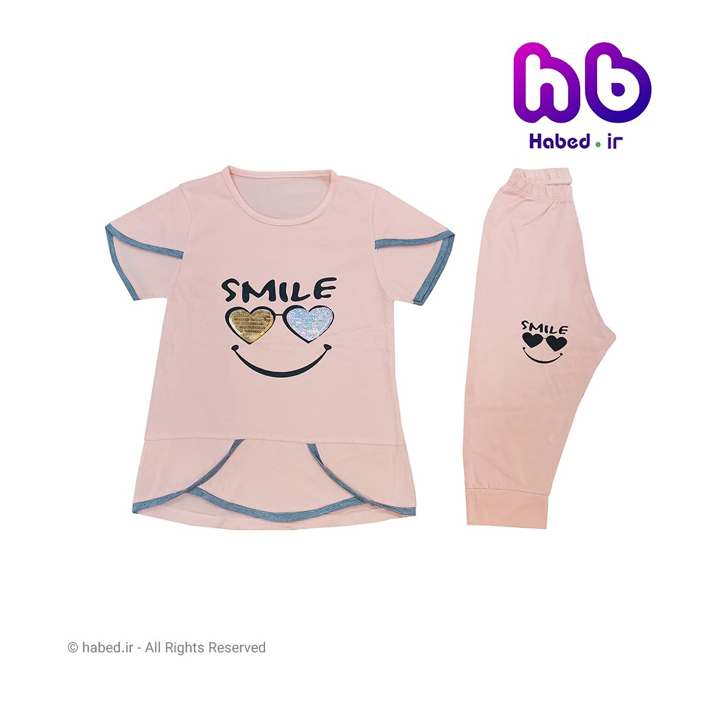 ست تیشرت شلوارک جدید بچگانه دخترانه شیک جنس پنبه دورو تضمینی طرح لبخند پولکی کد 1740