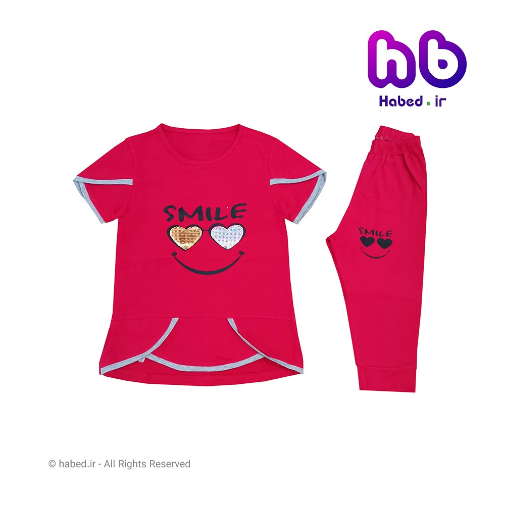 ست تیشرت شلوارک جدید بچگانه دخترانه شیک جنس پنبه دورو تضمینی طرح لبخند پولکی کد 1744