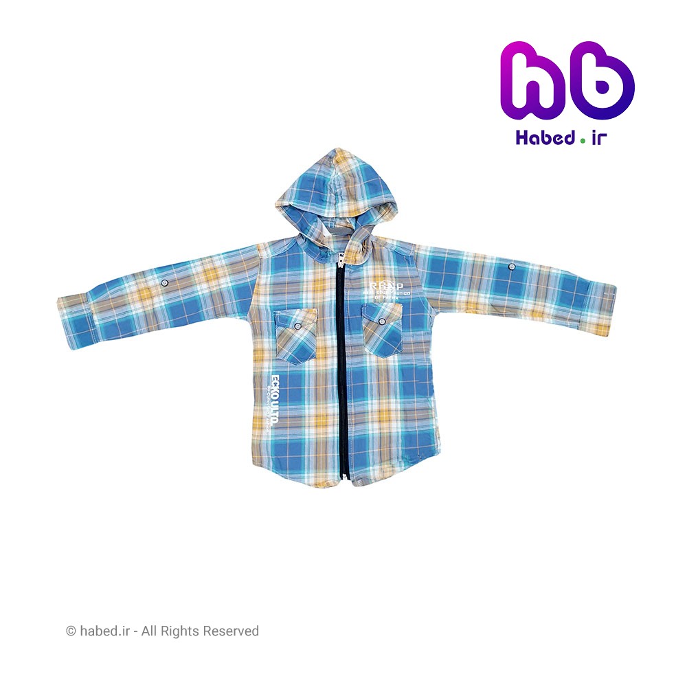 پیراهن شومیز کلاه دار جلو زیپ دار چهار خانه جدید بچگانه پسرانه شیک جنس کتان درجه یک کد 1786