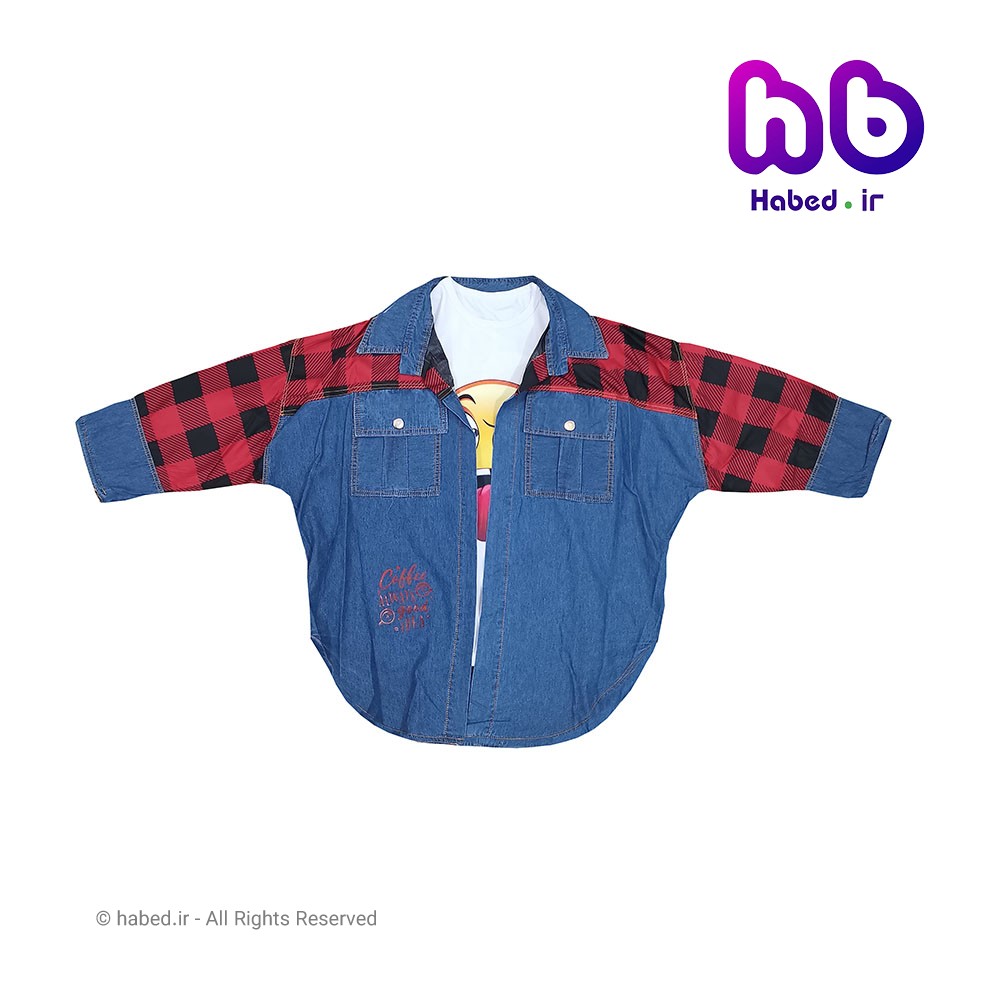 ست مانتو یقه دار جدید بچگانه دخترانه شیک دو تکه جنس جین تضمینی طرح چهارخانه کد 1817